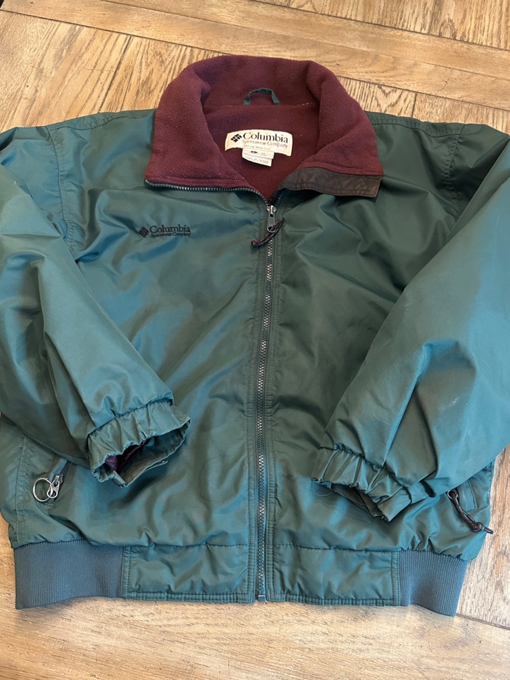 Vintage 90s Columbia Fleece Lined Bomber Jacket Teal Burgundy WL 5001 Large/XL